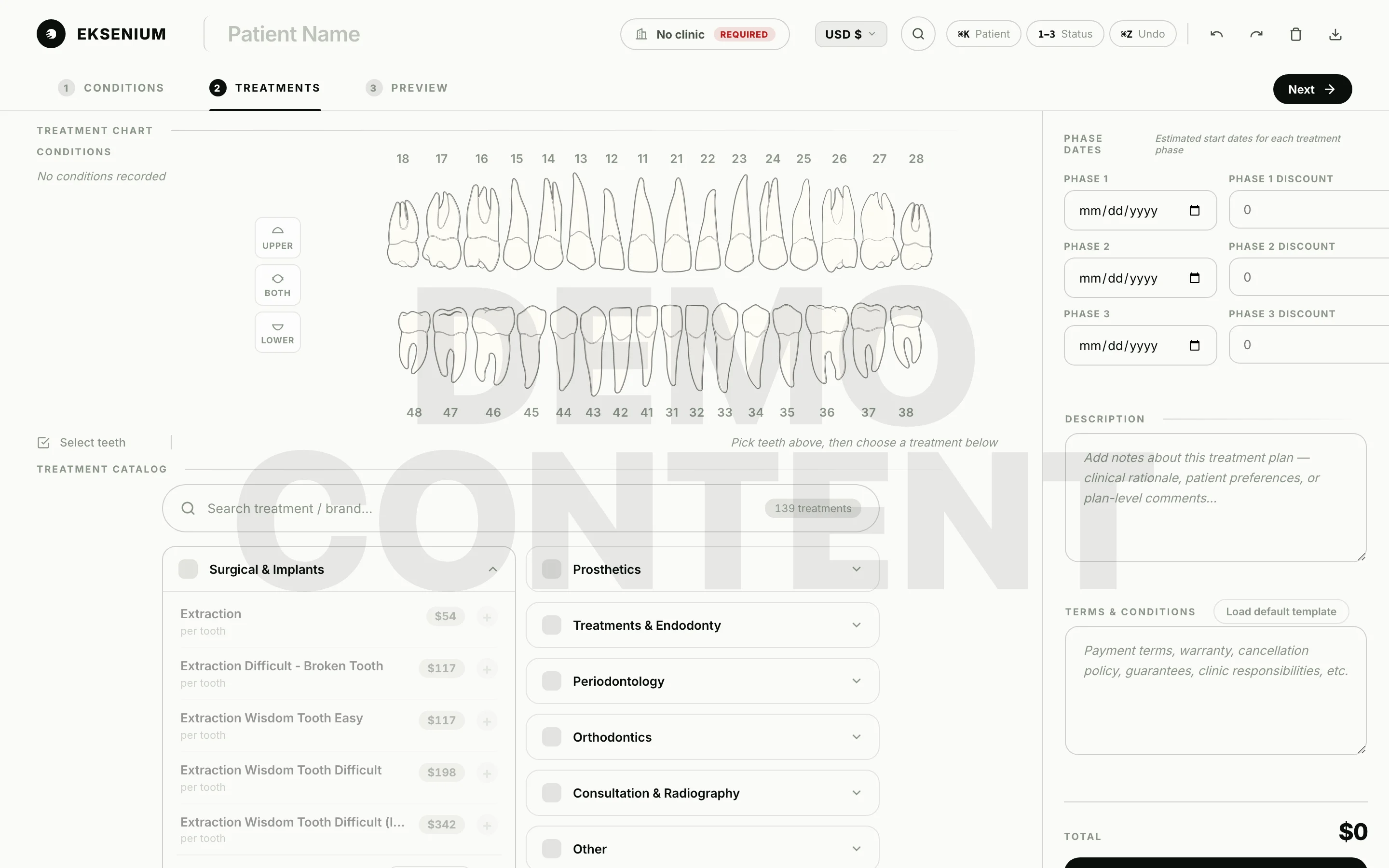 Eksenium Dental Canvas demo — diş haritası + dummy klinik seçimi — 3/3